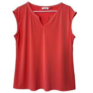Calvin Klein Coral Sleeveless Top | Women's XL Basic Work Shirt | Bright & Color